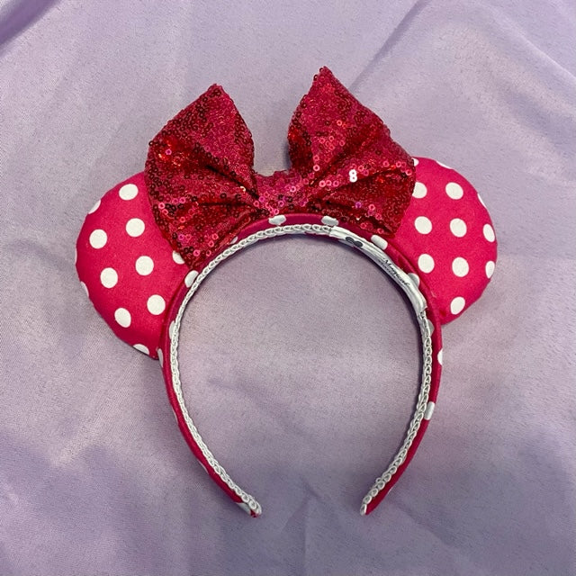 Disney Parks Minnie Mouse Bow Ears Headband Purple Pink Polka Dot